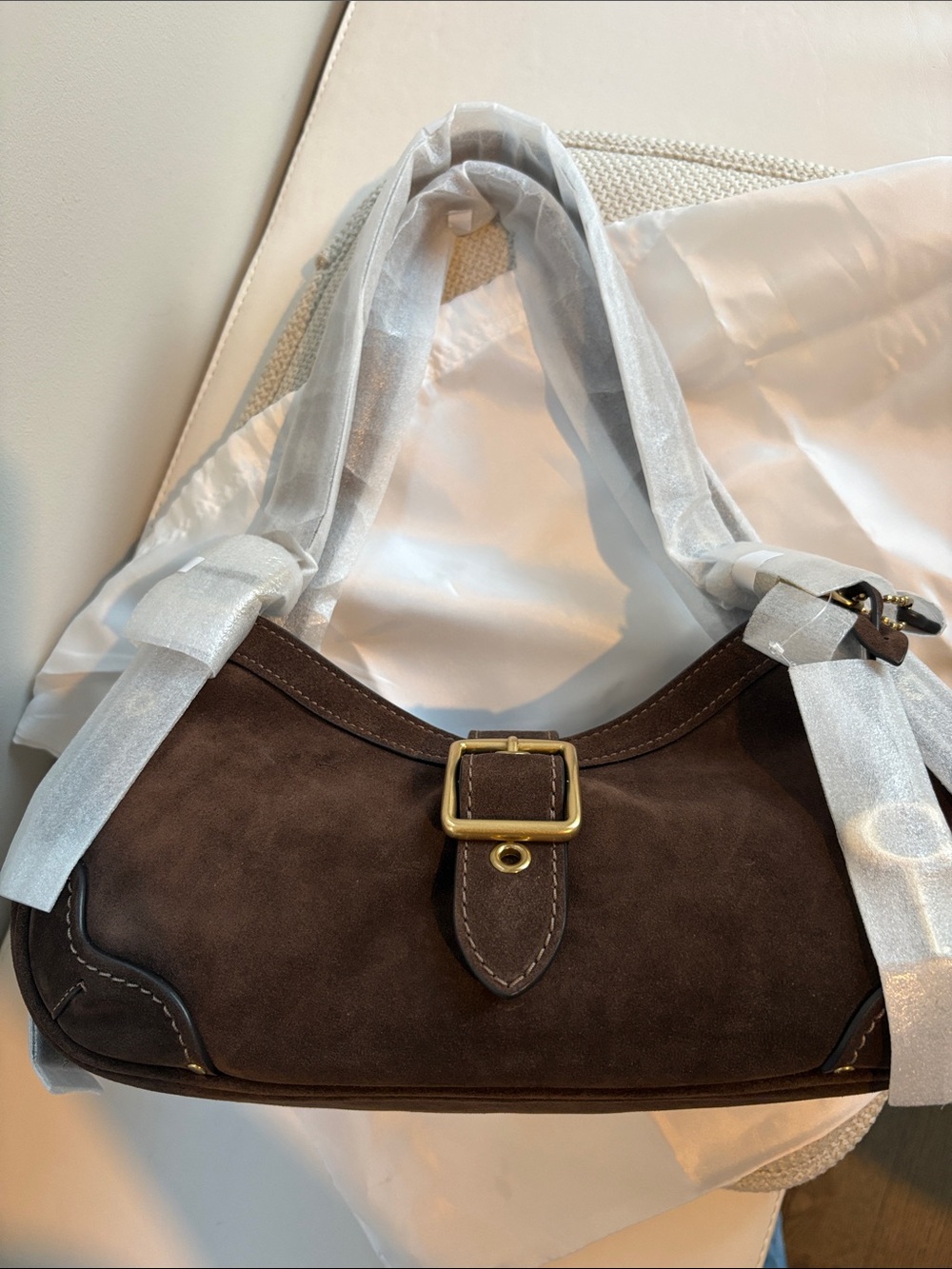 COACH Brown Suede Drifter Bag with Gold Buckle - Picture 2 of 10